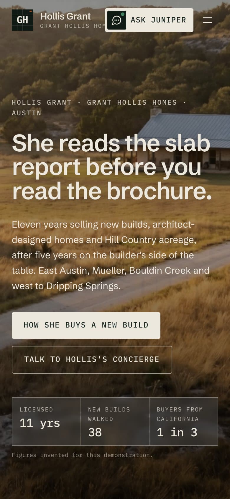 Hollis Grant's site on a phone