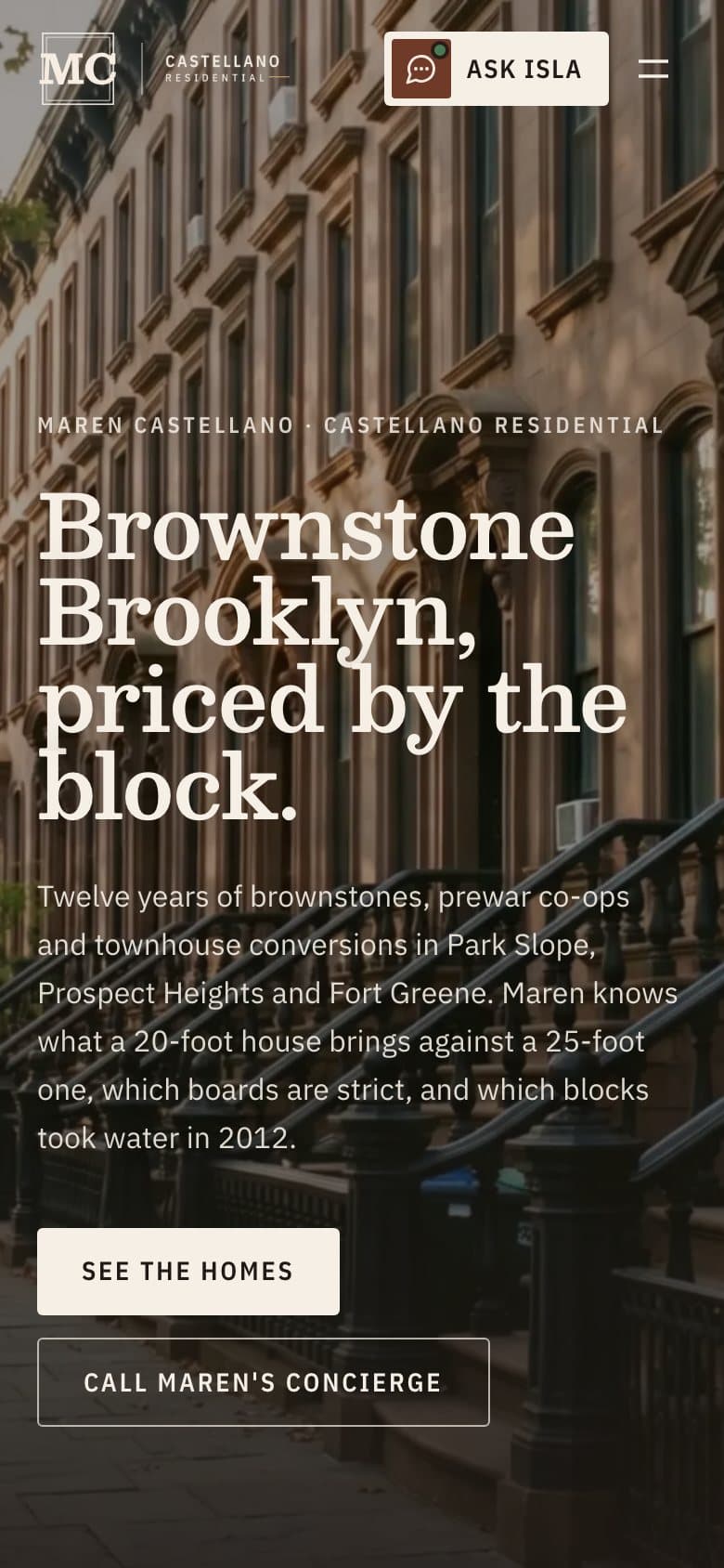 Maren Castellano's site on a phone